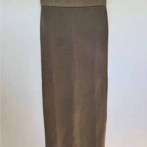 Olive Green Textured Knit Midi Skirt